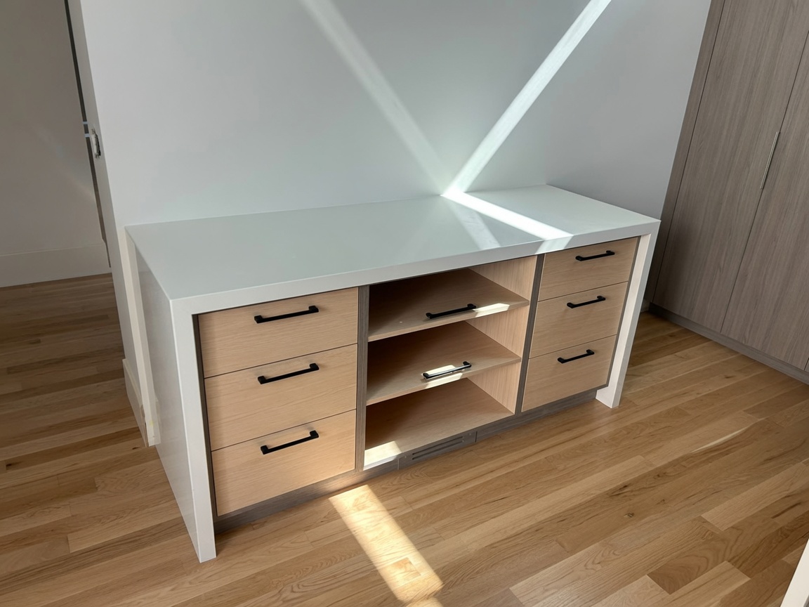 Custom console with solid-surface top